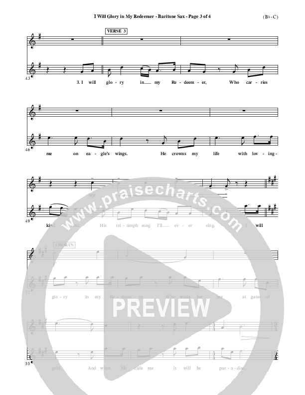 I Will Glory In My Redeemer Bari Sax (Vikki Cook)