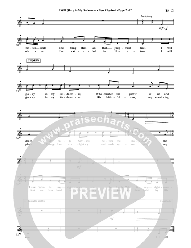 I Will Glory In My Redeemer Bass Clarinet (Vikki Cook)