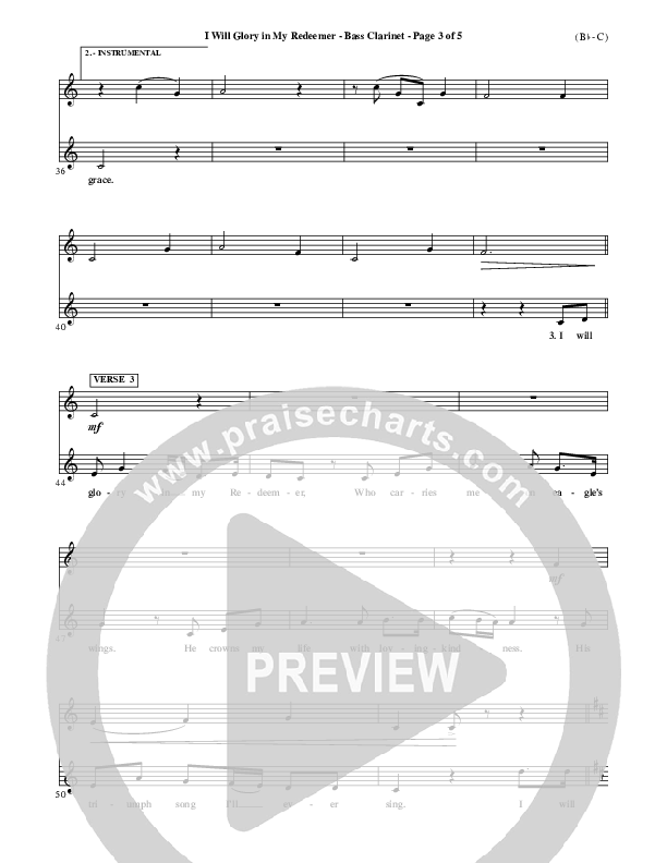 I Will Glory In My Redeemer Bass Clarinet (Vikki Cook)