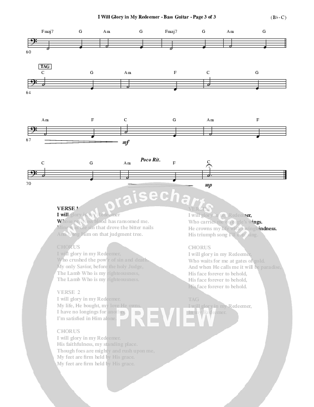 I Will Glory In My Redeemer Bass Guitar (Vikki Cook)