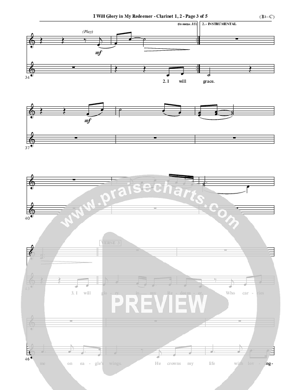 I Will Glory In My Redeemer Clarinet 1/2 (Vikki Cook)