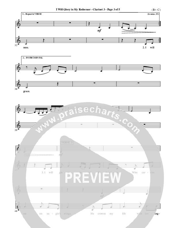 I Will Glory In My Redeemer Clarinet 3 (Vikki Cook)