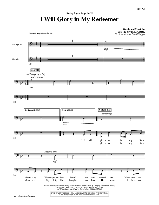 I Will Glory In My Redeemer Double Bass (Vikki Cook)