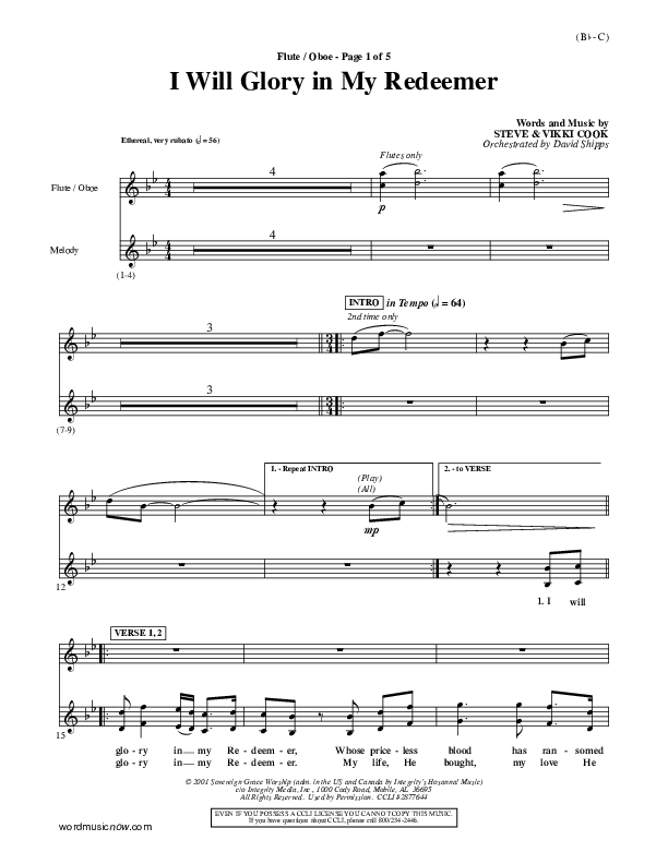I Will Glory In My Redeemer Flute/Oboe (Vikki Cook)