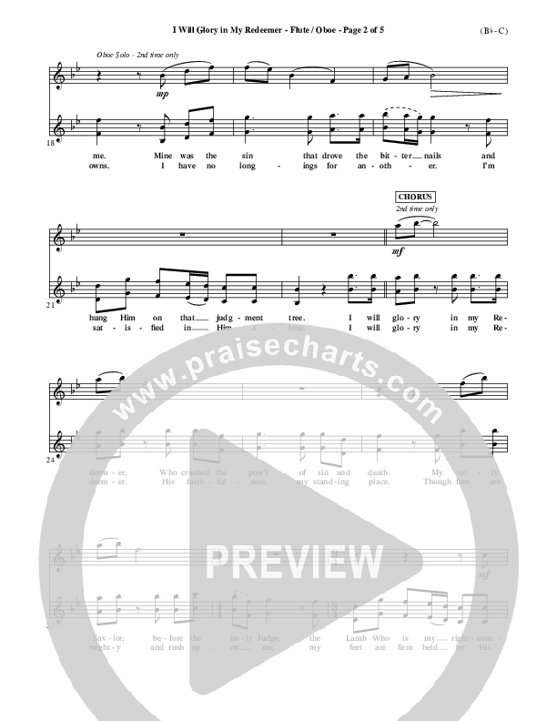 I Will Glory In My Redeemer Flute/Oboe (Vikki Cook)