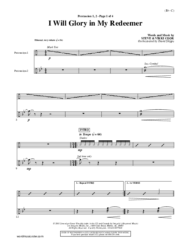 I Will Glory In My Redeemer Percussion 1/2 (Vikki Cook)