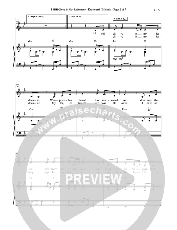 I Will Glory In My Redeemer Piano/Vocal (Vikki Cook)