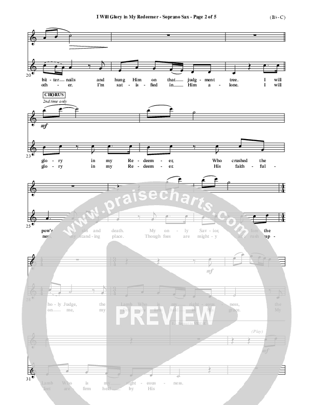 I Will Glory In My Redeemer Soprano Sax (Vikki Cook)