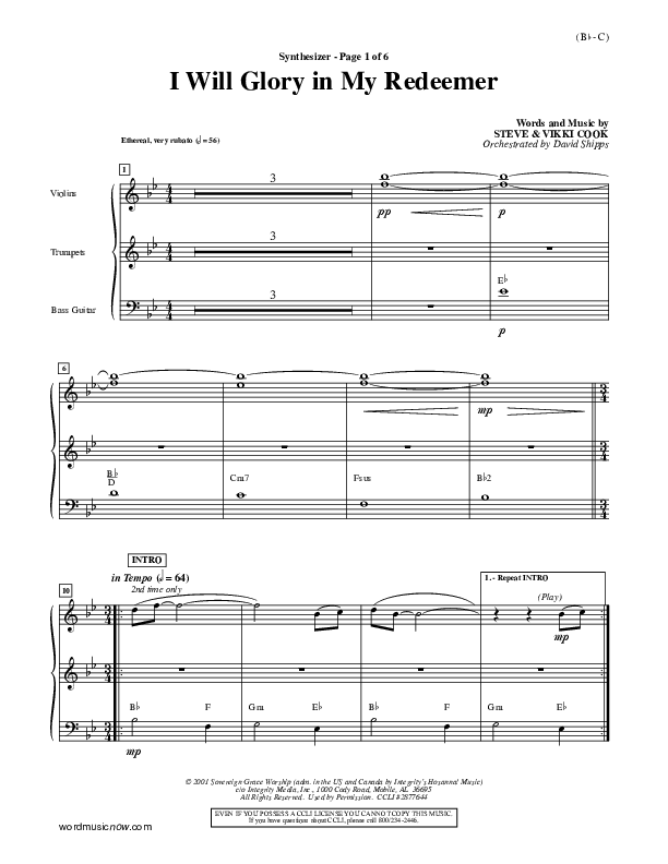 I Will Glory In My Redeemer Synth (Vikki Cook)