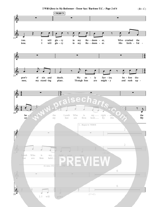 I Will Glory In My Redeemer Tenor Sax/Baritone T.C. (Vikki Cook)