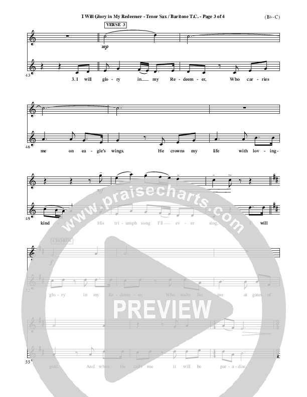 I Will Glory In My Redeemer Tenor Sax/Baritone T.C. (Vikki Cook)