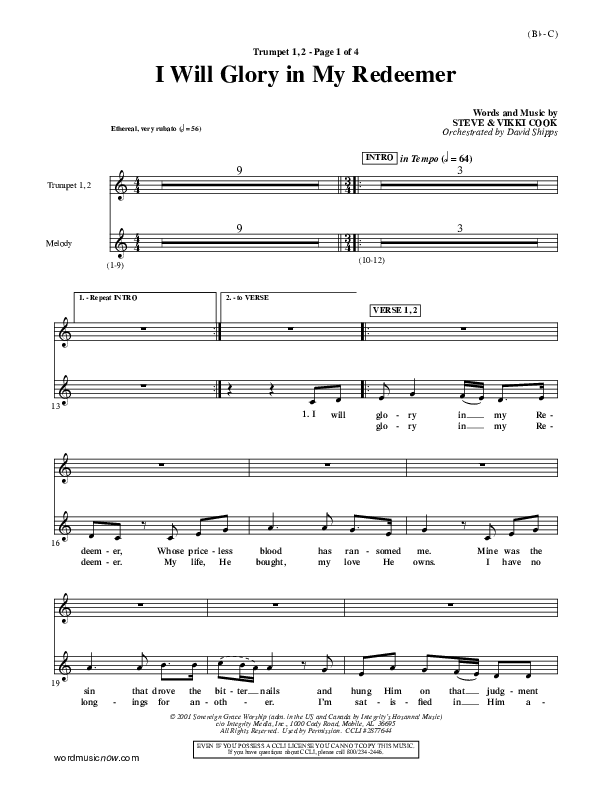 I Will Glory In My Redeemer Trumpet 1,2 (Vikki Cook)
