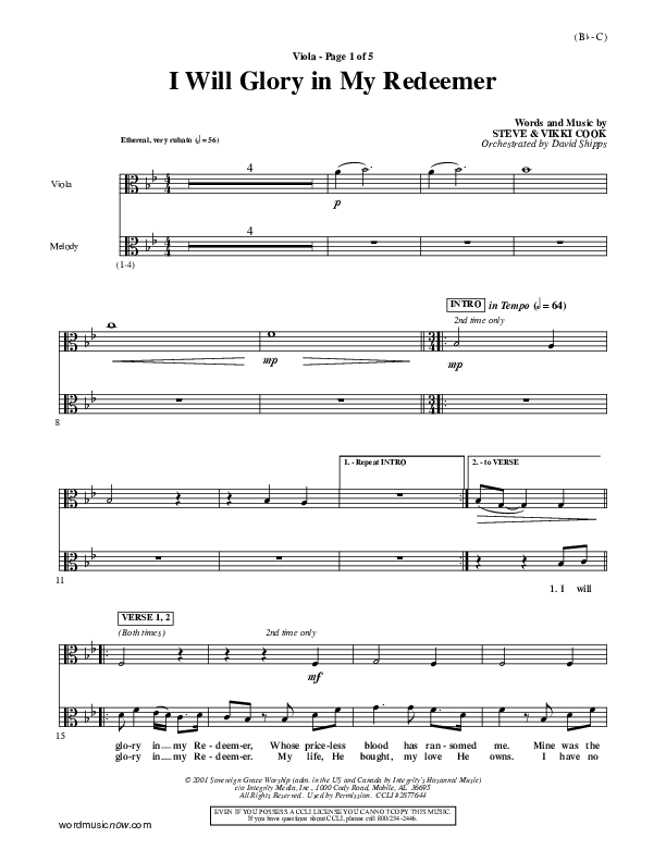 I Will Glory In My Redeemer Viola (Vikki Cook)