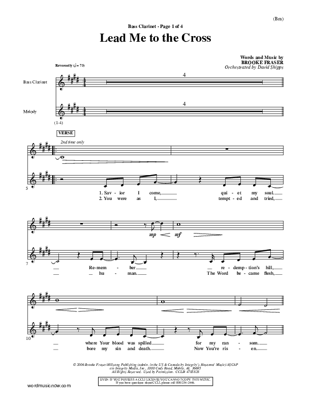 Lead Me To The Cross Bass Clarinet (Brooke Fraser)