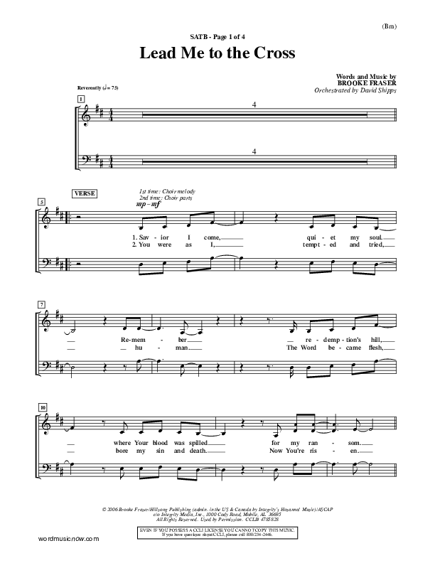 Lead Me To The Cross Choir Sheet (SATB) (Brooke Fraser)