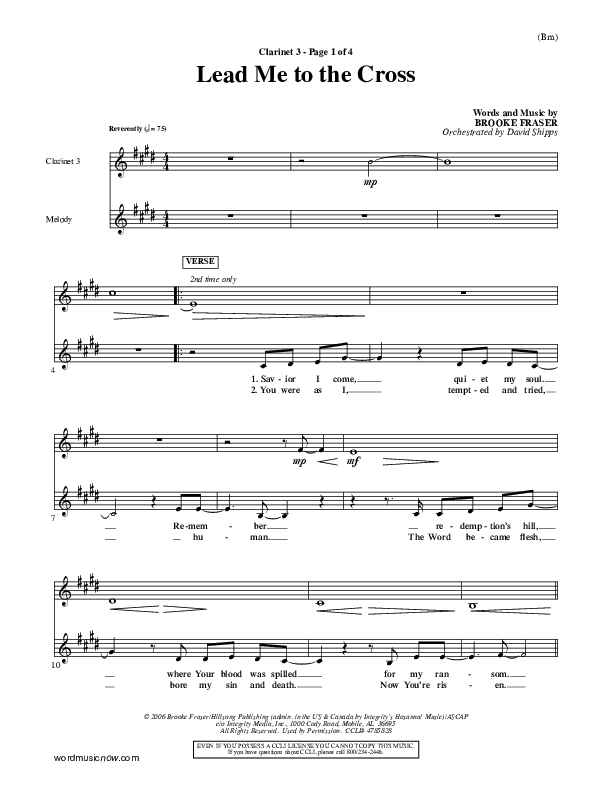 Lead Me To The Cross Clarinet 3 (Brooke Fraser)