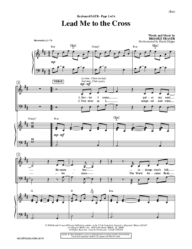 Lead Me To The Cross Piano/Vocal Pack (Brooke Fraser)