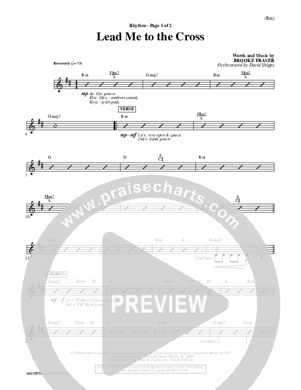 Lead Me To The Cross Rhythm Chart (Brooke Fraser)