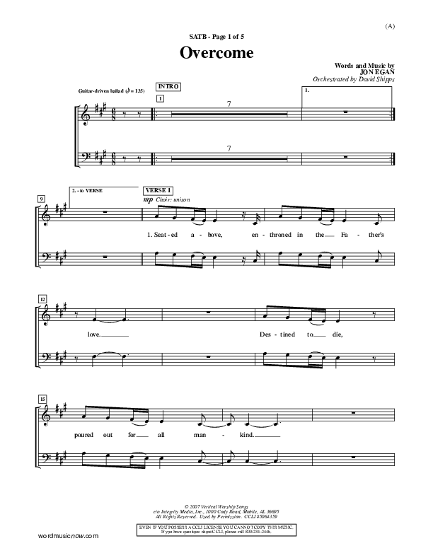 Overcome Choir Sheet (SATB) (Jon Egan)