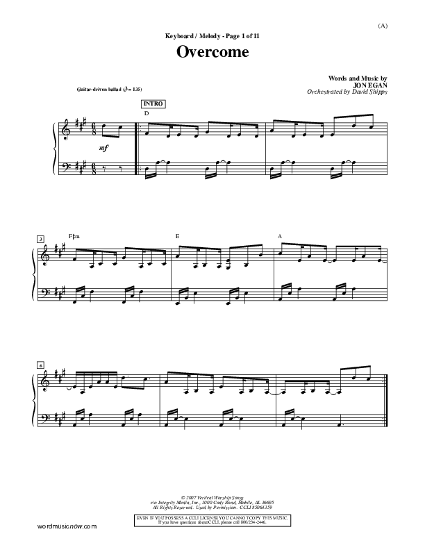 Overcome Piano/Vocal (Jon Egan)