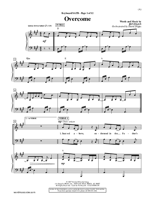 Overcome Piano/Vocal (SATB) (Jon Egan)