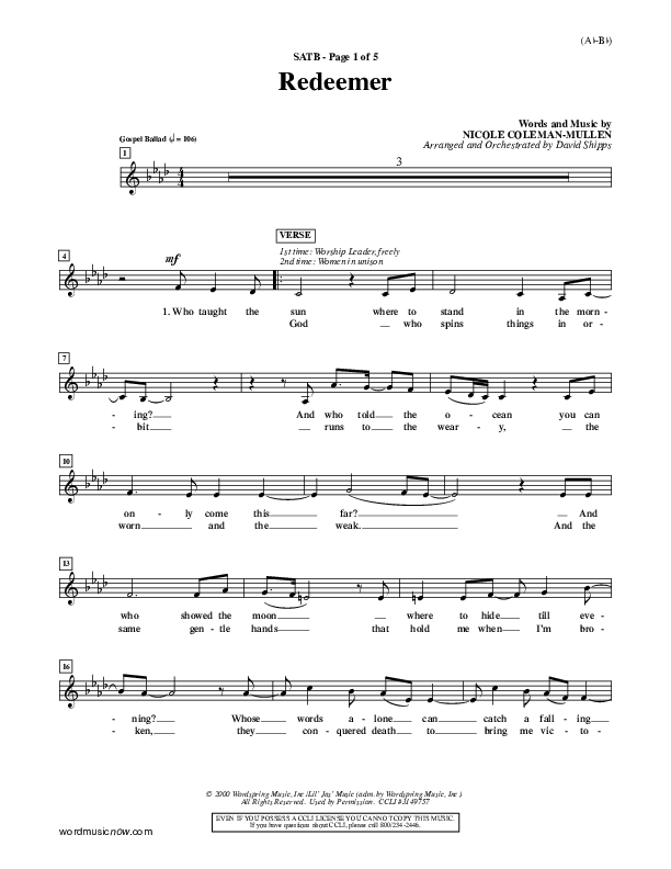 Redeemer Vocal Sheet (SATB) (Nicole C. Mullen)