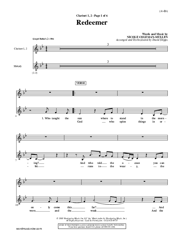 Redeemer Clarinet 1/2 (Nicole C. Mullen)