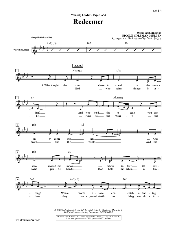 Redeemer Lead Sheet (Nicole C. Mullen)