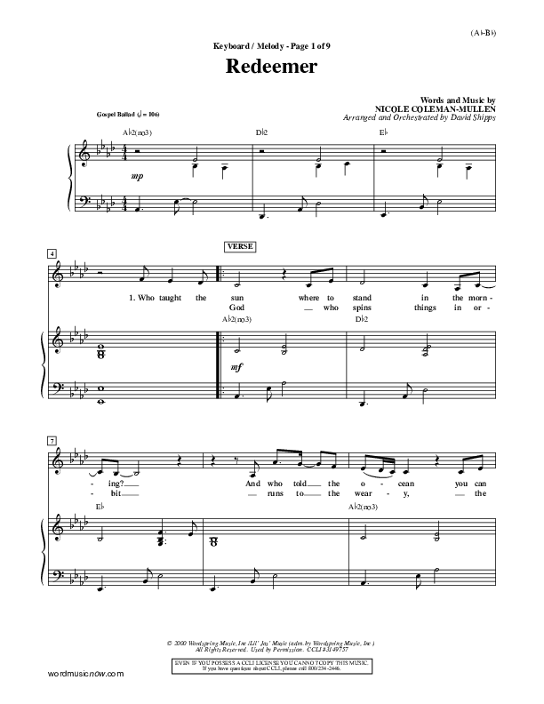 Redeemer Piano/Vocal (Nicole C. Mullen)