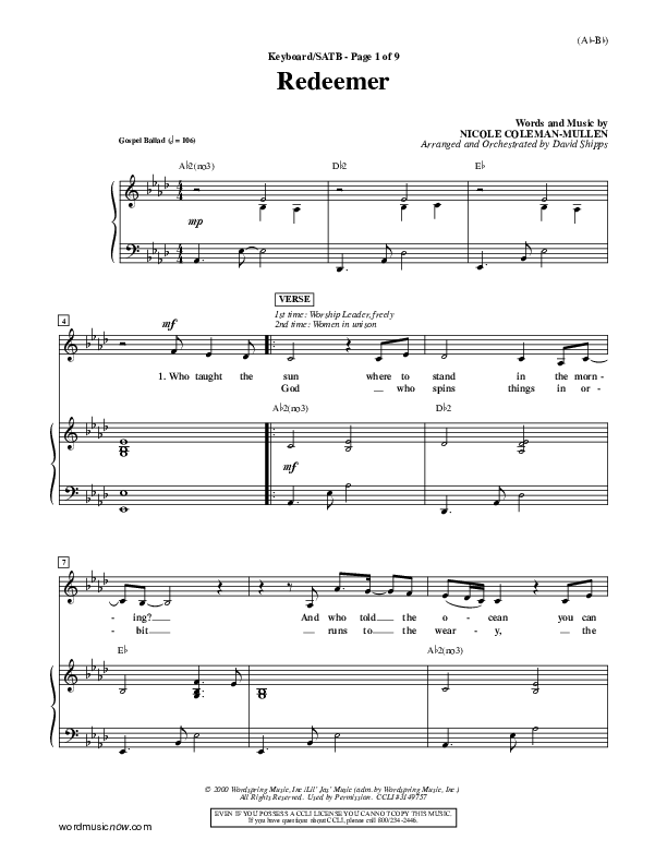 Redeemer Piano/Vocal Pack (Nicole C. Mullen)