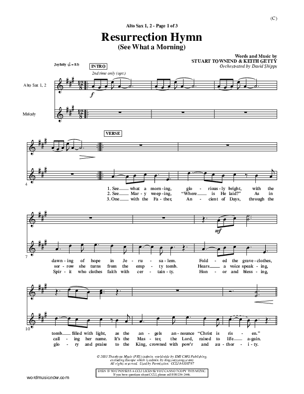 Resurrection Hymn Alto Sax 1/2 (Keith & Kristyn Getty)