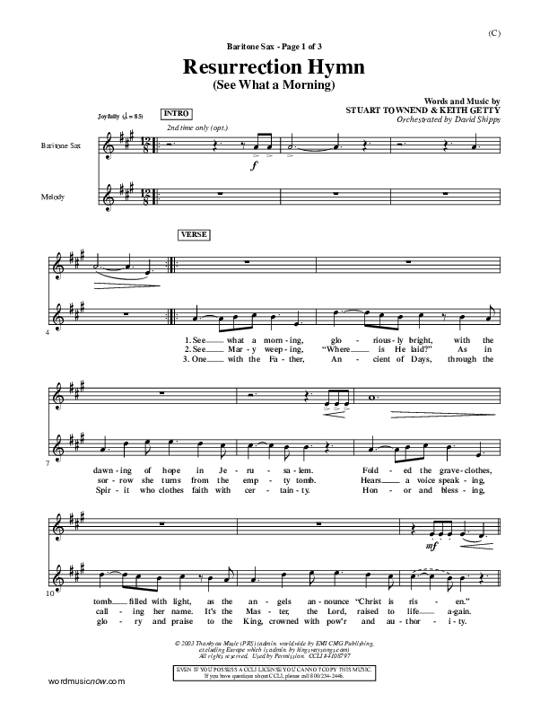 Resurrection Hymn Bari Sax (Keith & Kristyn Getty)