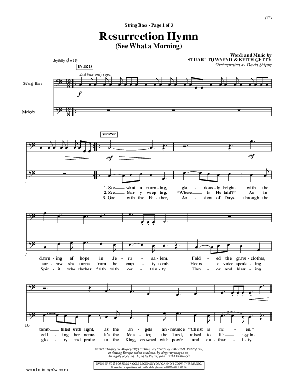 Resurrection Hymn Double Bass (Keith & Kristyn Getty)