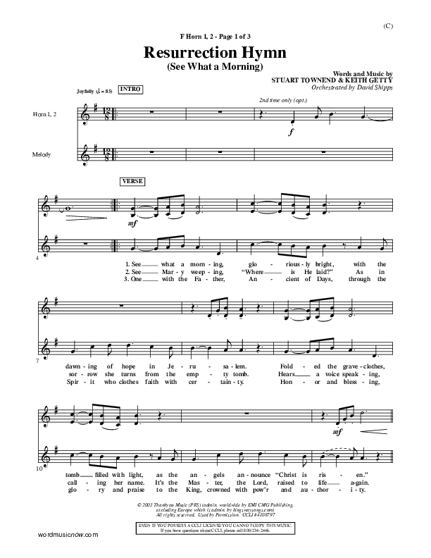 Resurrection Hymn French Horn 1/2 (Keith & Kristyn Getty)