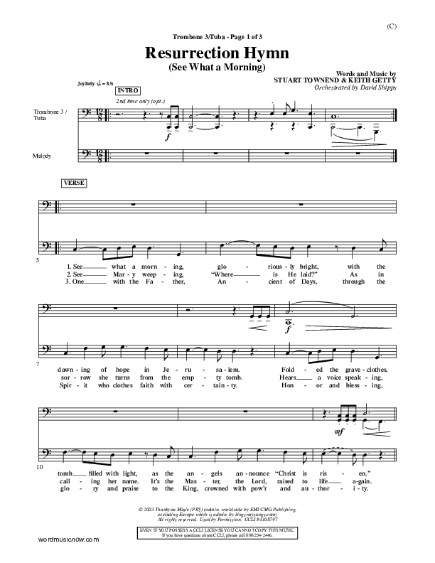 Resurrection Hymn Trombone 3/Tuba (Keith & Kristyn Getty)