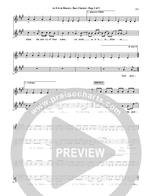 As It Is In Heaven Bass Clarinet (Matt Maher)