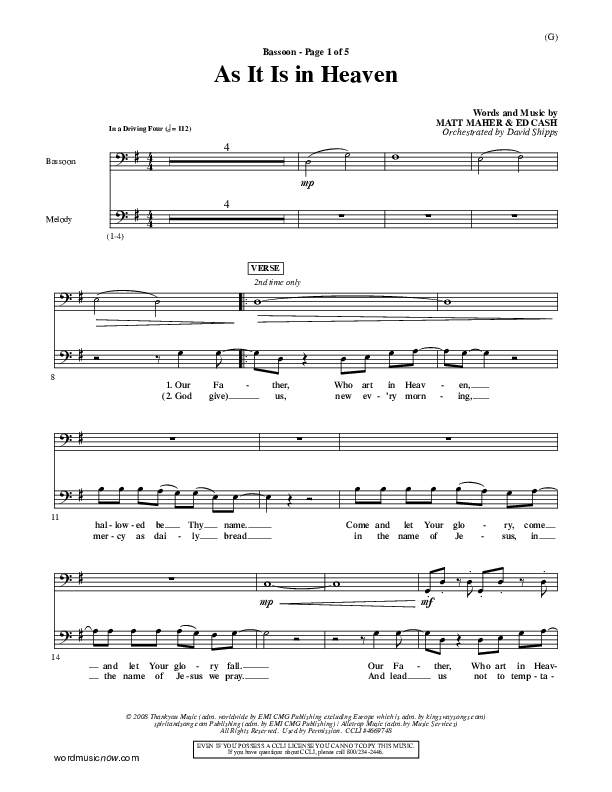 As It Is In Heaven Bassoon (Matt Maher)