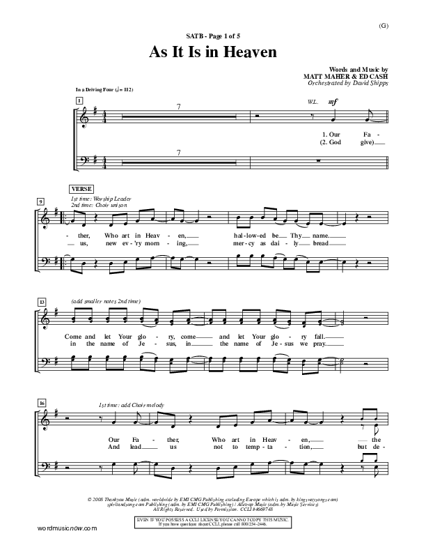 As It Is In Heaven Choir Sheet (SATB) (Matt Maher)
