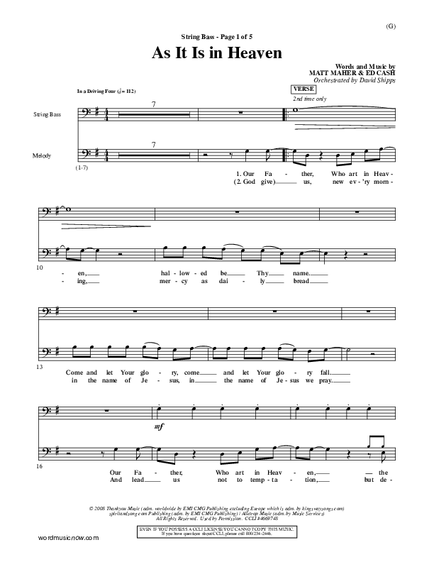 As It Is In Heaven Double Bass (Matt Maher)