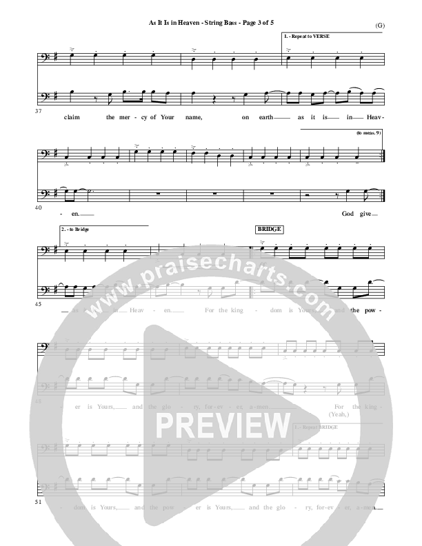 As It Is In Heaven Double Bass (Matt Maher)