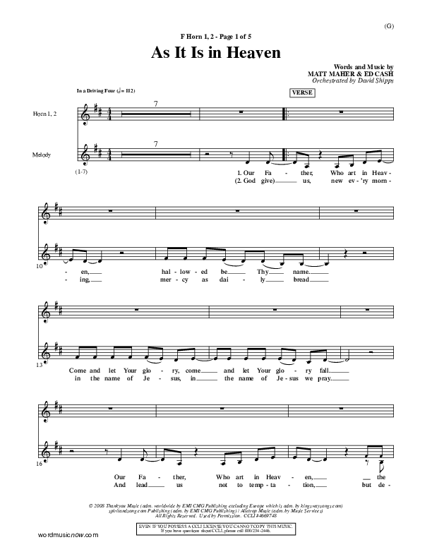 As It Is In Heaven French Horn 1/2 (Matt Maher)