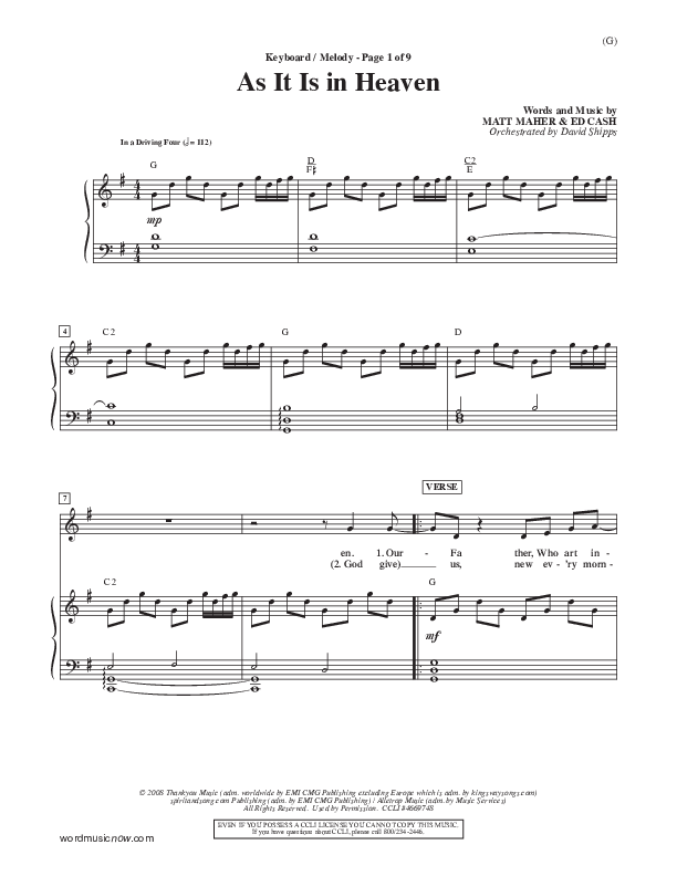 As It Is In Heaven Piano Sheet (Matt Maher)