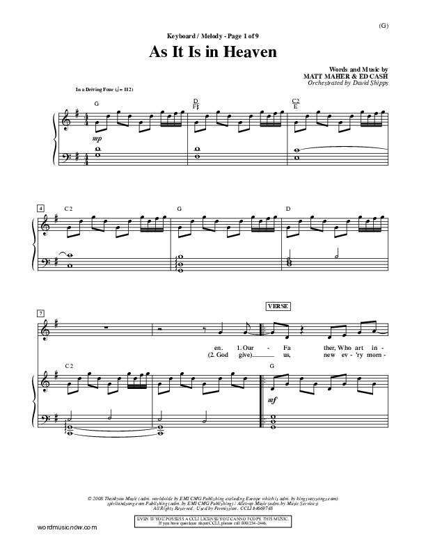As It Is In Heaven Piano/Vocal (Matt Maher)
