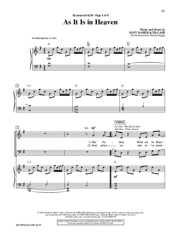 As It Is In Heaven Piano/Vocal (SATB) (Matt Maher)