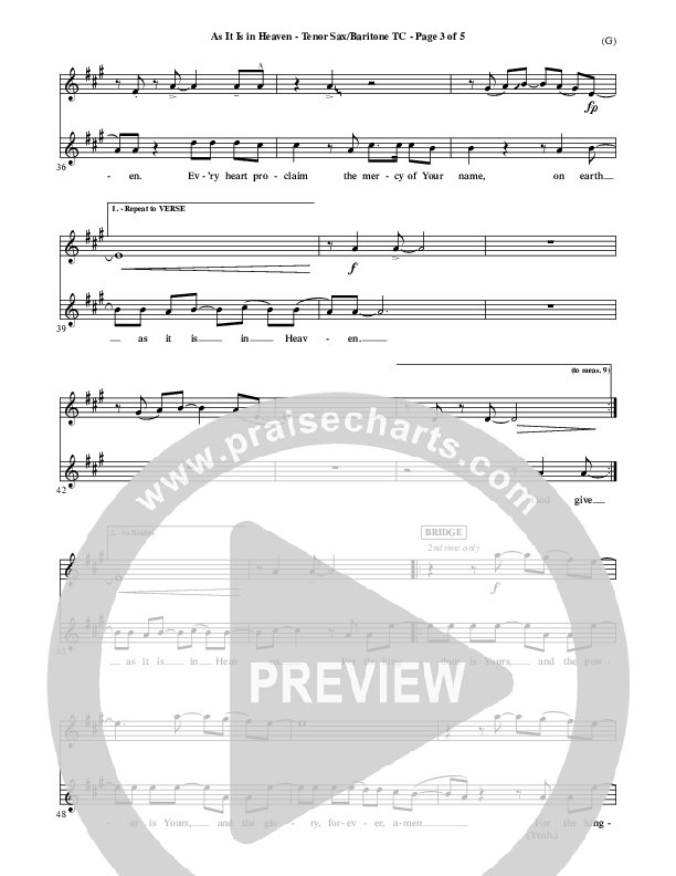 As It Is In Heaven Tenor Sax 2 (Matt Maher)