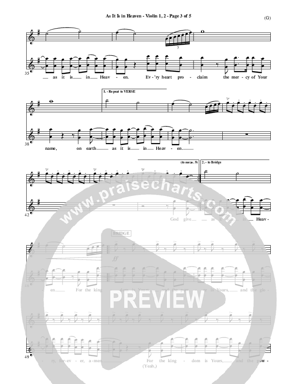 As It Is In Heaven Violin 1/2 (Matt Maher)