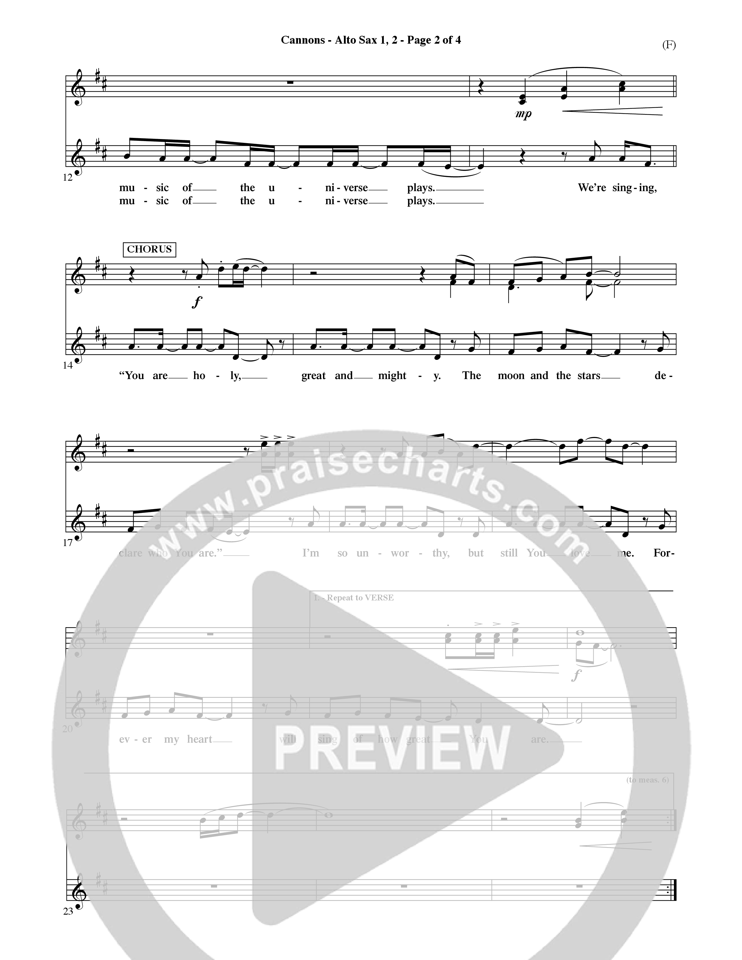 Cannons (Choral Anthem SATB) Alto Sax 1/2 (Word Music Choral / Orch. David Shipps)
