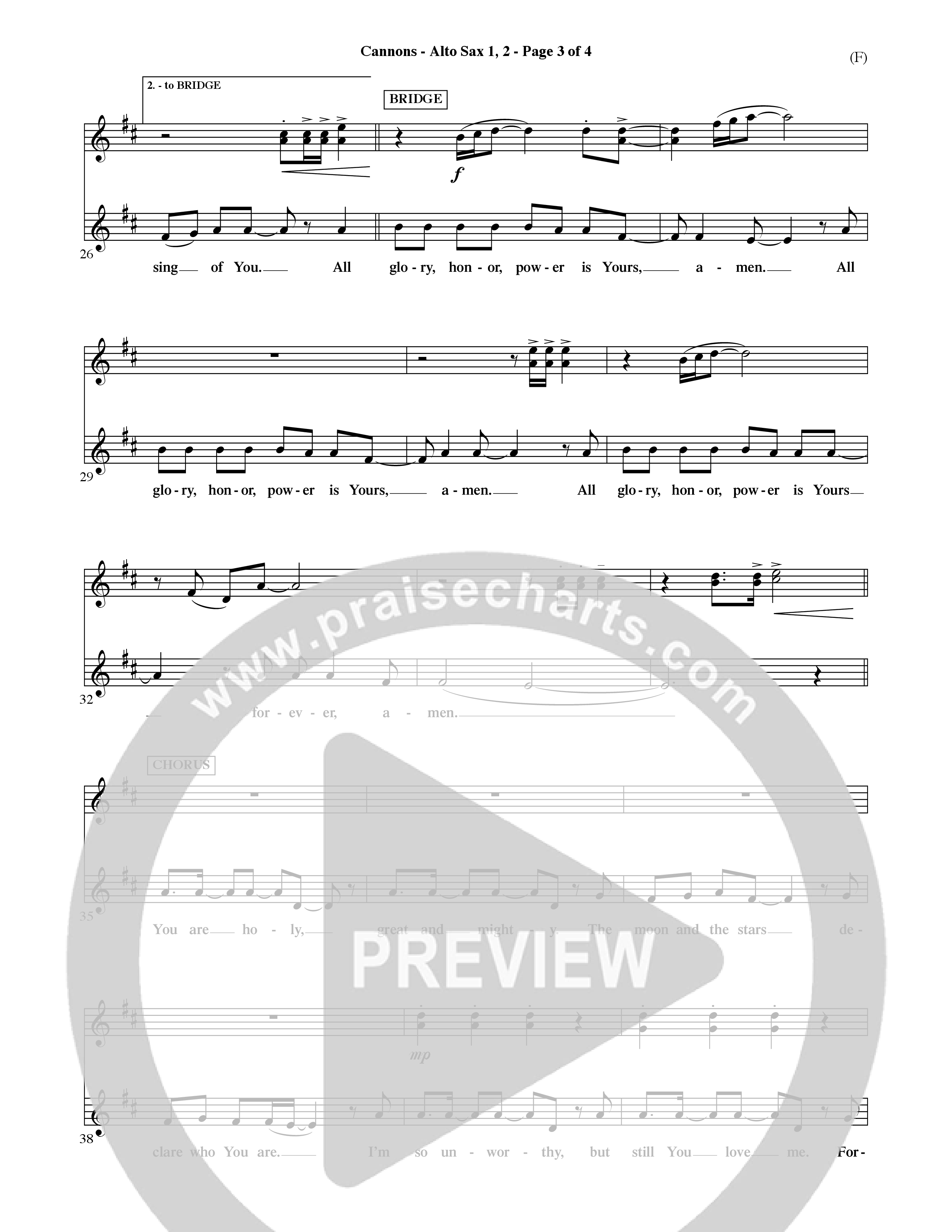 Cannons (Choral Anthem SATB) Alto Sax 1/2 (Word Music Choral / Orch. David Shipps)