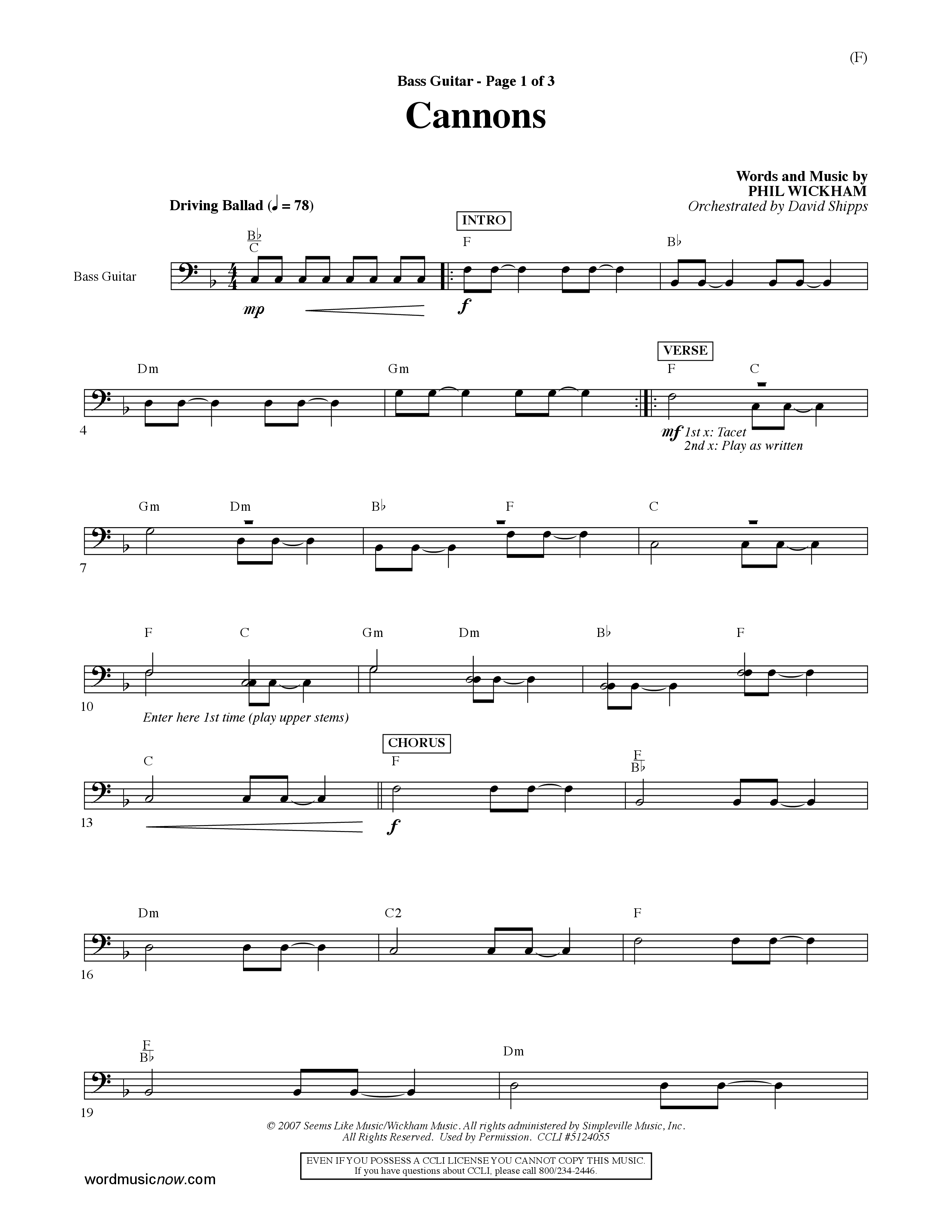 Cannons (Choral Anthem SATB) Bass Guitar (Word Music Choral / Orch. David Shipps)