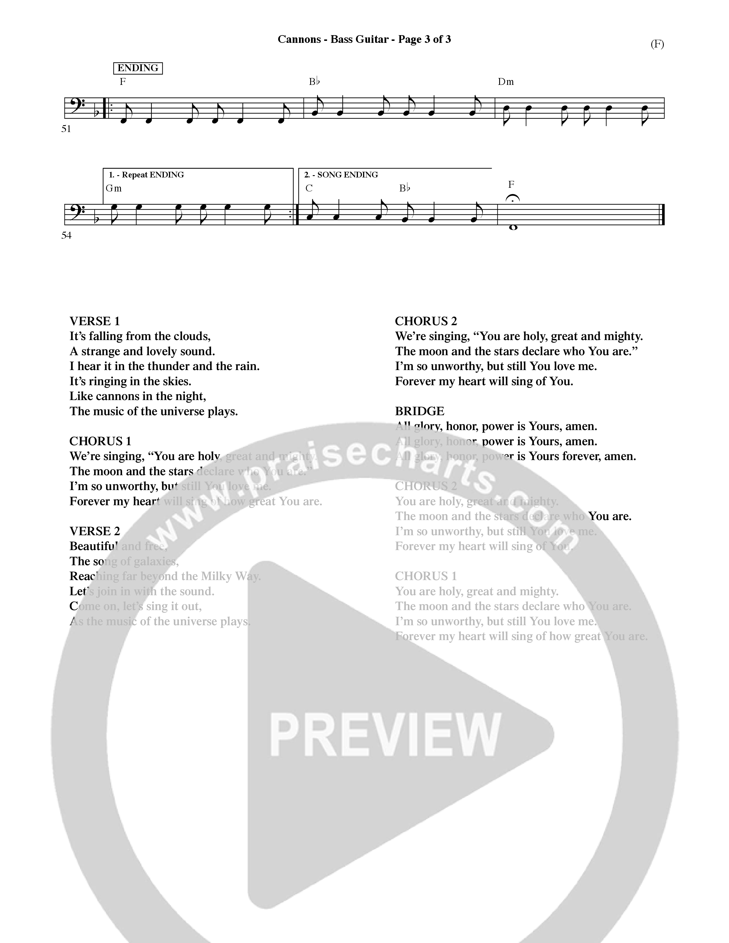 Cannons (Choral Anthem SATB) Bass Guitar (Word Music Choral / Orch. David Shipps)